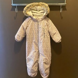 Toddler Girl One Piece Snowsuit in Powder pink/floral